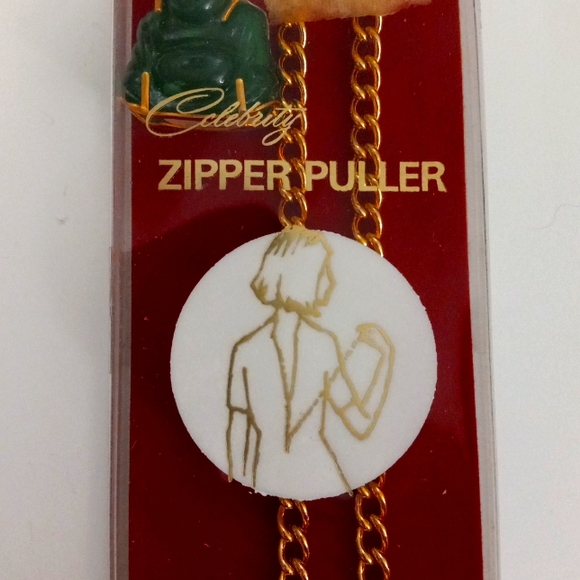 Vintage Celebrity Zipper Puller with Gold Chain and Jade Buddha - Picture 3 of 4